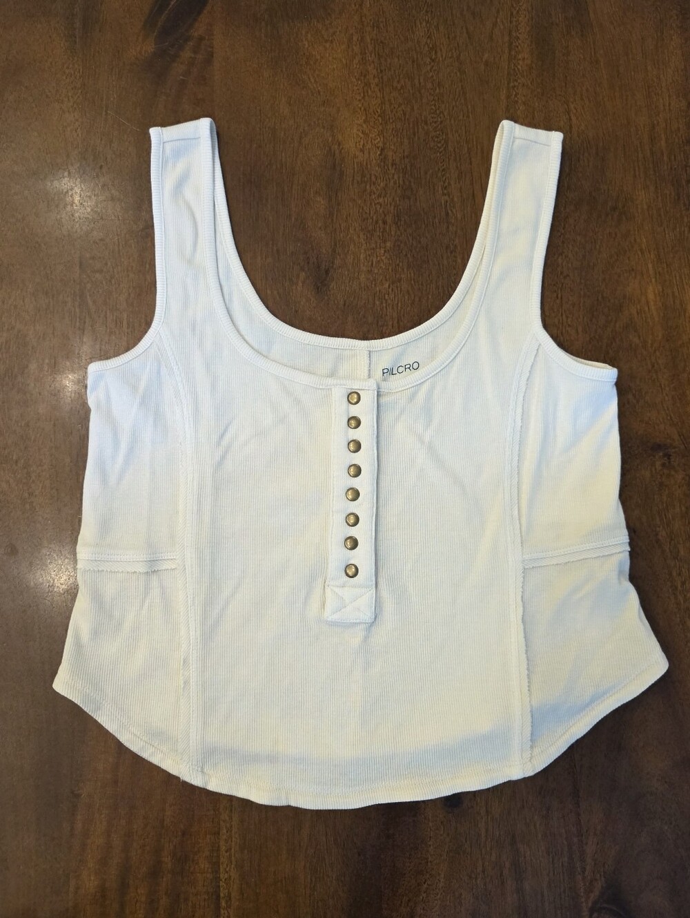 Anthropologie Cream Ribbed Snap-Front Tank Top - Picture 3 of 10
